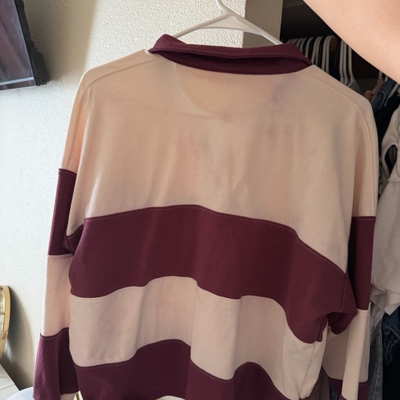 Kirious Long Sleeve Rugby Polo in Cream and Burgundy - Picture 2 of 3